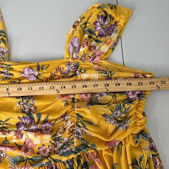Torrid Mesh Square Neck Top Floral Shirred Yellow 3X - Picture 7 of 11